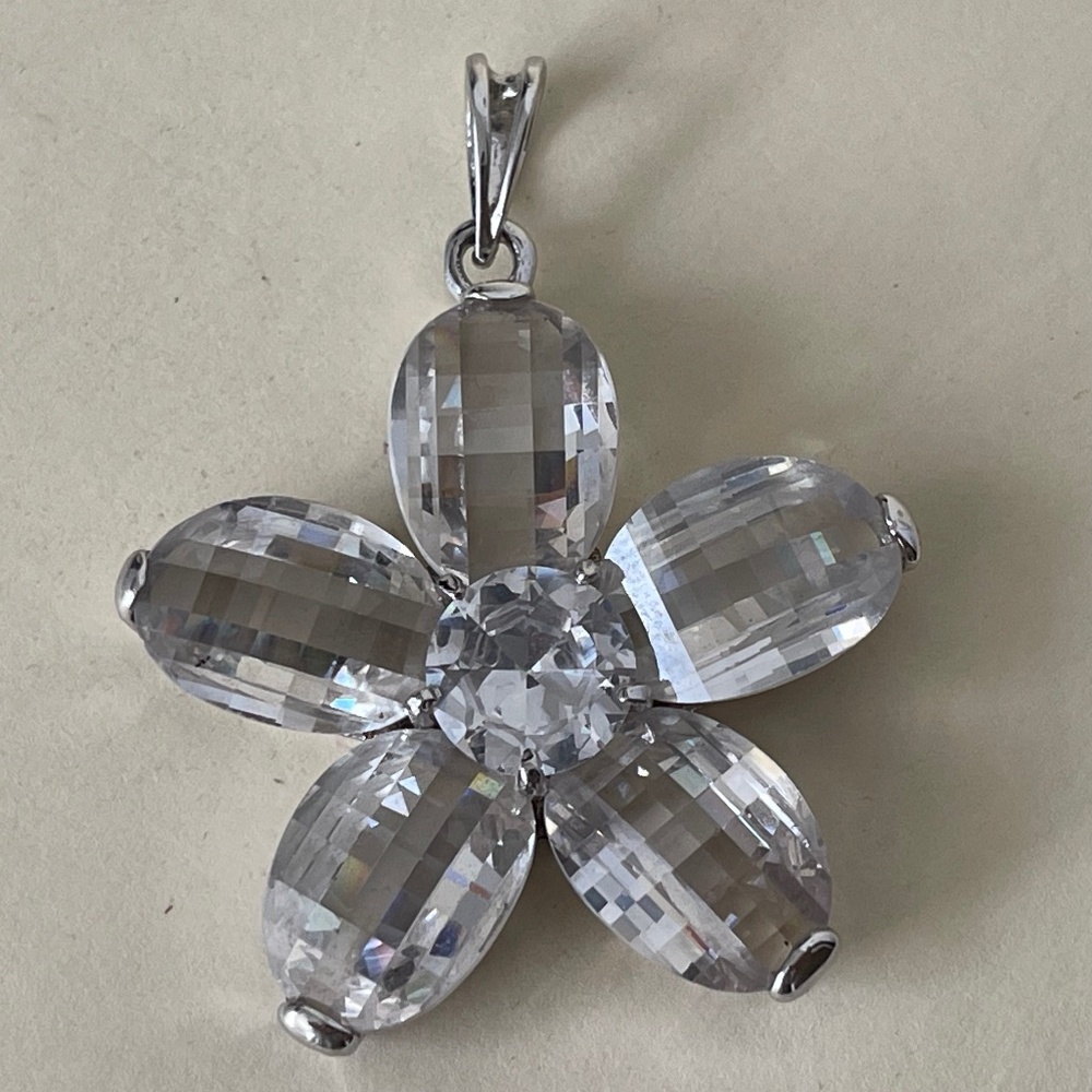 Clear Faceted Crystal, Potato Chip Shape Crystal Flower Pendant